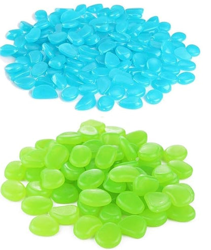 340pcs Glow in The Dark Garden Pebbles, Gardening Luminous Glow Stones Outdoor Decor Glowing Water Fish Tank Gravel (Blue Green)