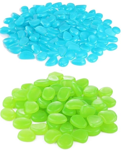 340pcs Glow in The Dark Garden Pebbles, Gardening Luminous Glow Stones Outdoor Decor Glowing Water Fish Tank Gravel (Blue Green)