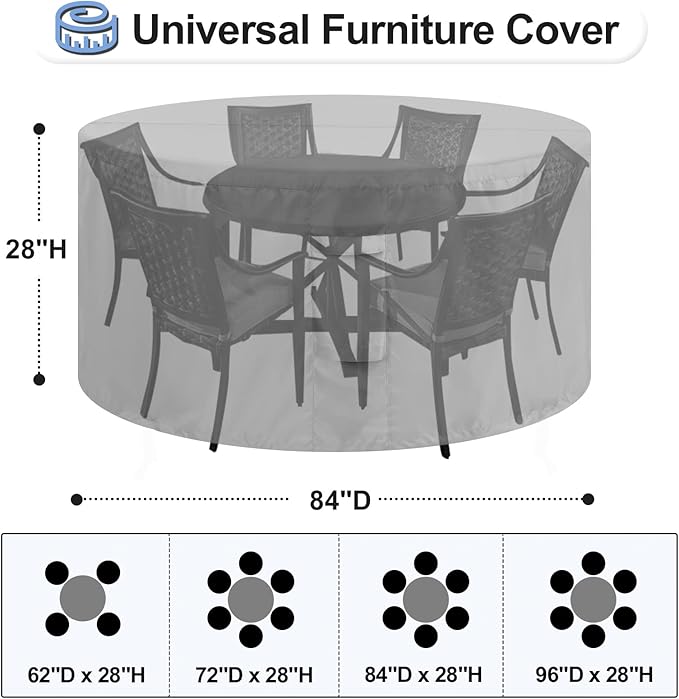 OutdoorLines Outdoor Waterproof Patio Table Furniture Set Covers - Round Couch Sectional Cover Outside Weatherproof Patio Furniture Covering for Deck, Lawn and Backyard 84" Dia x 28" H, Grey