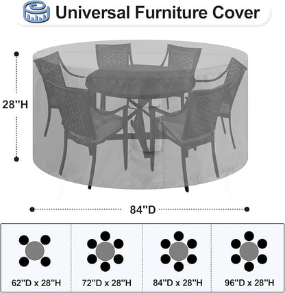OutdoorLines Outdoor Waterproof Patio Table Furniture Set Covers - Round Couch Sectional Cover Outside Weatherproof Patio Furniture Covering for Deck, Lawn and Backyard 84" Dia x 28" H, Grey