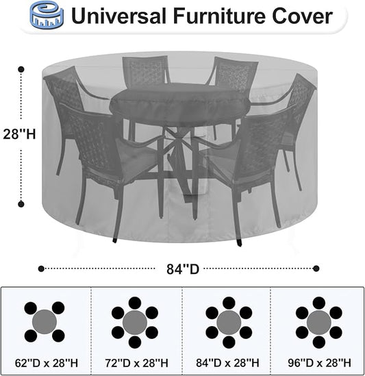 OutdoorLines Outdoor Waterproof Patio Table Furniture Set Covers - Round Couch Sectional Cover Outside Weatherproof Patio Furniture Covering for Deck, Lawn and Backyard 84" Dia x 28" H, Grey