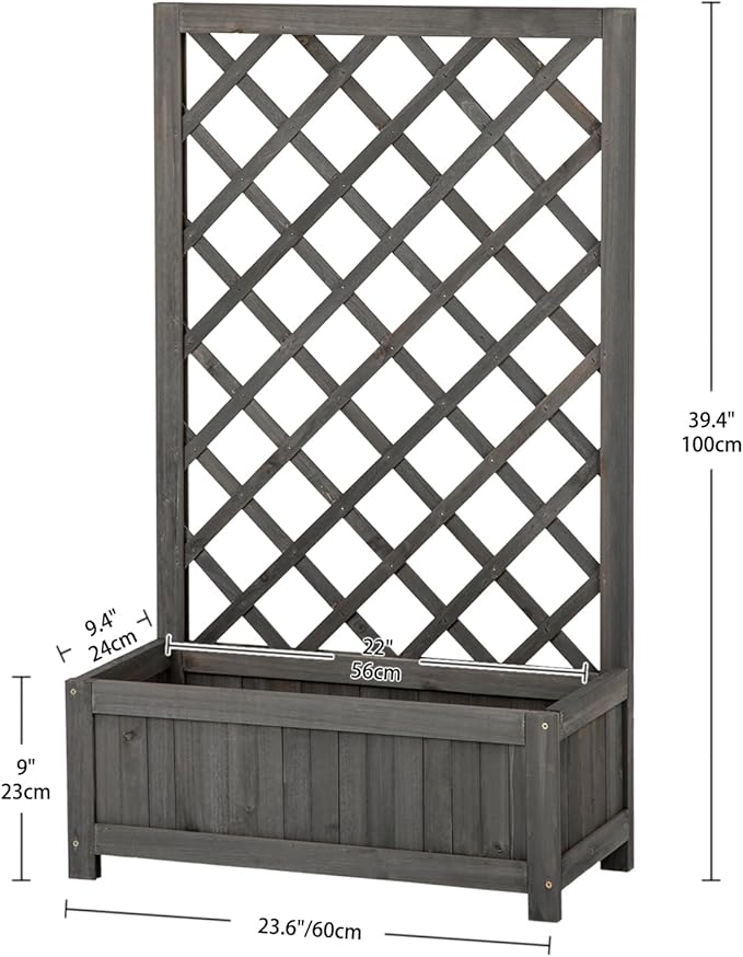 Wooden Raised Garden Bed with Trellis, 40" Outdoor Planter Box for Climbing Plants, Vertical Modern Gray Garden Planter for Vegetables, Flowers & Vines, Lattice Plant Support for Patio Yard Balcony