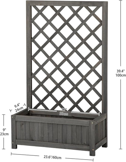 Wooden Raised Garden Bed with Trellis, 40" Outdoor Planter Box for Climbing Plants, Vertical Modern Gray Garden Planter for Vegetables, Flowers & Vines, Lattice Plant Support for Patio Yard Balcony