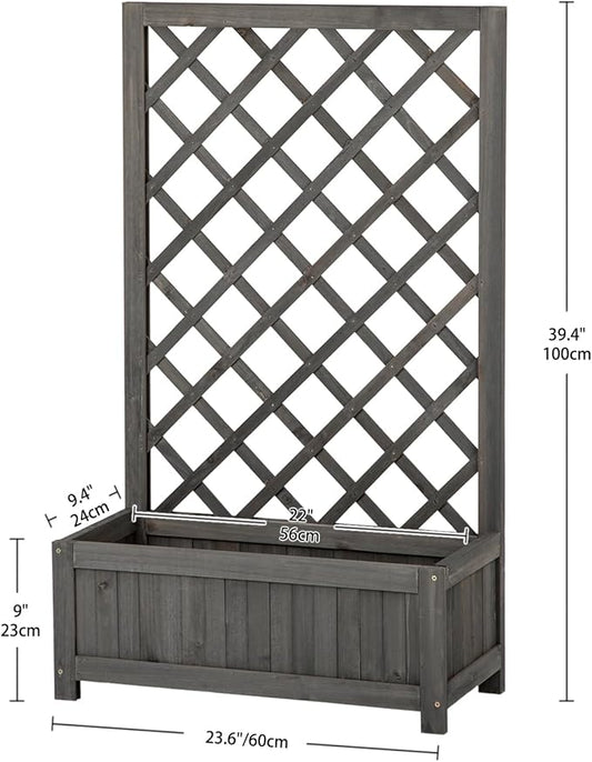 Wooden Raised Garden Bed with Trellis, 40" Outdoor Planter Box for Climbing Plants, Vertical Modern Gray Garden Planter for Vegetables, Flowers & Vines, Lattice Plant Support for Patio Yard Balcony