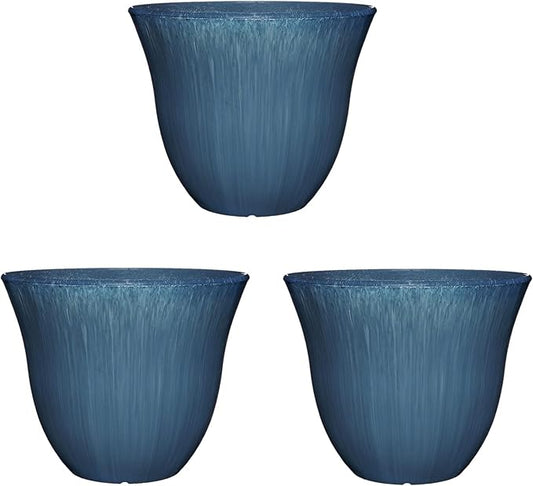 Classic Home and Garden Indoor/Outdoor Round Honeysuckle Resin Flower Pot Planter, Ocean Blue, 13" (Pack of 3)