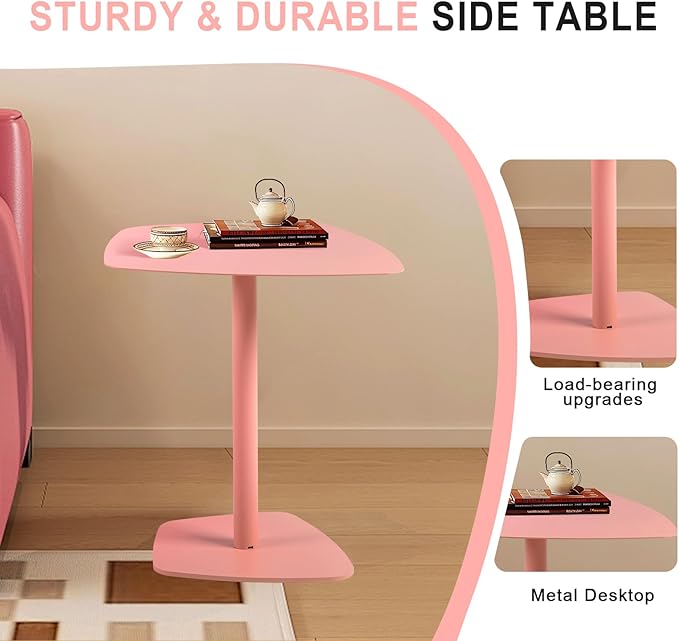 C Table End Table,Tray Metal Sofa Side Table, Accent Coffee Table, Waterproof and Anti-Rust Outdoor&Indoor Snack Table (Model B, Pink)