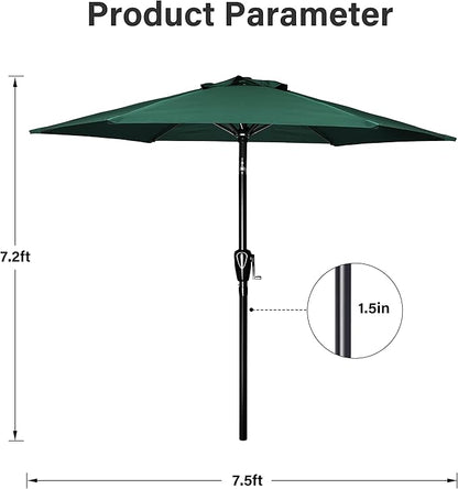 Simple Deluxe 7.5' Patio Umbrella Outdoor Table Market Yard Umbrella with 6 Sturdy Ribs for Backyard, Pool, Garden, Deck, Green
