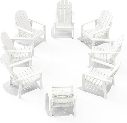Adirondack Chair Set of 8, All Weather HDPE Fire Pit Chairs, Oversized Plastic Adirondack Chair for Outdoor, Balcony, Deck, Backyard, Patio, Garden, Poolside, Lawn White