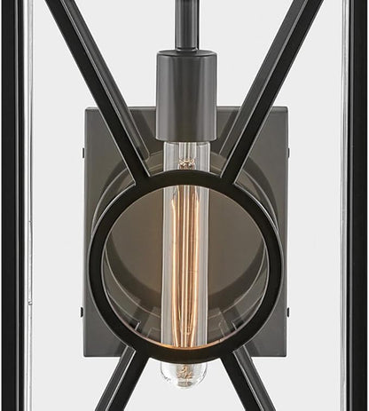 Hinkley Brixton Medium Wall Mount Outdoor Lantern - Composite, Anti-Fading, 1-Light, Transitional, Wet Rated, Clear Mitered Glass - Black Finish