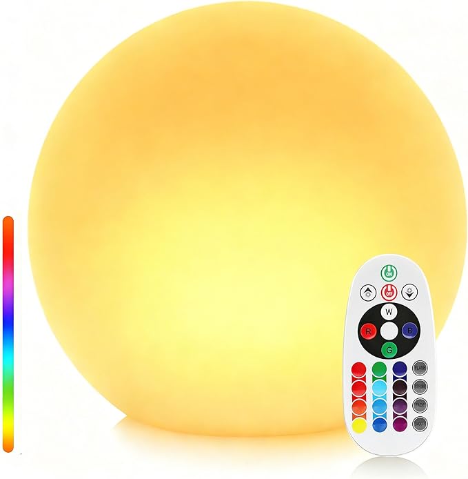 6-inch LED Light Ball,RGB Color Changing Night Light with Remote,Water Resistant,USB Rechargeable Mood Lamp for Kids Room,Bedroom,Patio,Party Decor