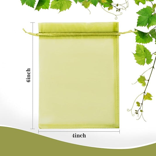 Sukh 100PCS Fruit Protection Bags - 4"x6" Fruit Cover for Fruit Tree Netting Fruit Nets to Protect Tomato Grape Mesh Fruit Organza Bags Green Net Produce Bag for Fruits & Vegetables Reusable