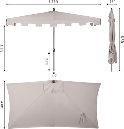 JONATHAN Y Half Umbrella UMB1200A Sidney 9 ft. Classic MidCentury Rectangular Market Patio with Crank, Wind Vent and UV Protection in Gray/White