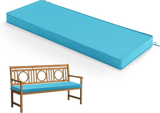 Summsun Outdoor Bench Cushion: Waterproof and Fade Resistant Patio Furniture Cushions - Non-Slip Bench Pad Cushion with Removable Cover for Garden Swing Porch Sofa Settee, 59 x 18 Inch, Teal