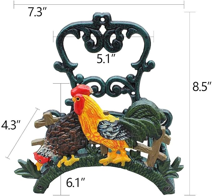 Sungmor Heavy Duty Cast Iron Garden Hose Holder | Wall Mounted Water Hose Hanger | Decorative Indoor Outdoor Hose Rack Reel | 50FT 75FT 100FT Water Hose Bulter Storage | Lovely Cock Metal Hose Stand
