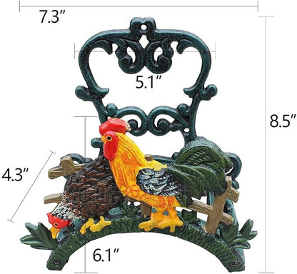 Sungmor Heavy Duty Cast Iron Garden Hose Holder | Wall Mounted Water Hose Hanger | Decorative Indoor Outdoor Hose Rack Reel | 50FT 75FT 100FT Water Hose Bulter Storage | Lovely Cock Metal Hose Stand