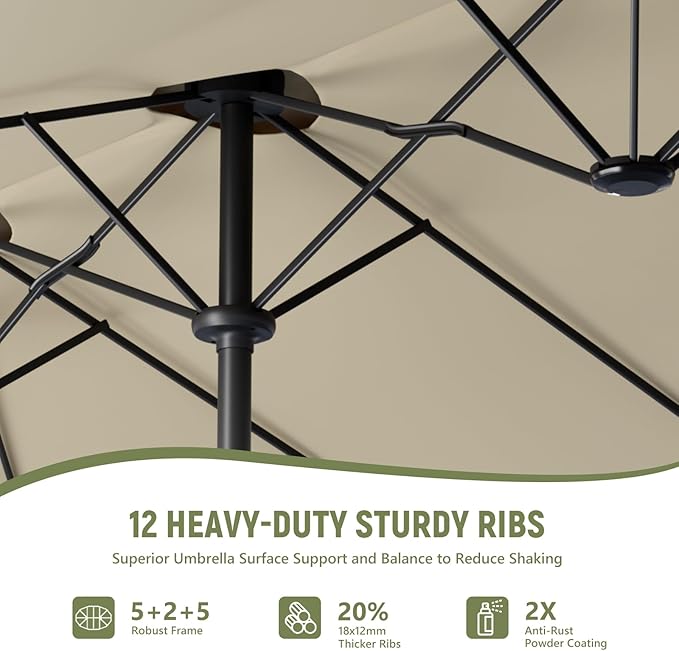 Outdoor Patio Umbrella, Table Umbrella with Push Button Tilt and Crank, 8 Ribs Market Umbrella