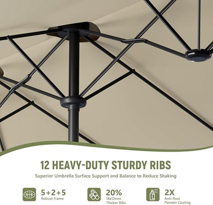 Outdoor Patio Umbrella, Table Umbrella with Push Button Tilt and Crank, 8 Ribs Market Umbrella