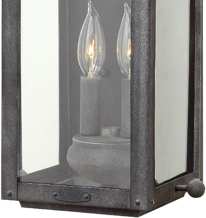 Hinkley Anchorage Medium Two Light Wall Mount Lantern - Estate & Heritage Series, Aluminum, Clear Glass - Aged Zinc Finish