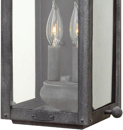Hinkley Anchorage Medium Two Light Wall Mount Lantern - Estate & Heritage Series, Aluminum, Clear Glass - Aged Zinc Finish