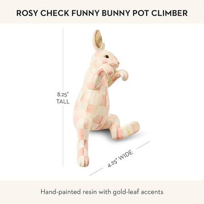 MACKENZIE-CHILDS Pot Climber, Decorative Indoor and Outdoor Planter Hanging Decor, Pink-and-White Rosy Check Funny Bunny