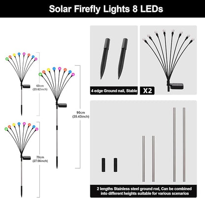 Solar Firefly Lights Multicolor, 2 Pack 800mAh Swaying Firefly Garden Lights Solar Powered Outdoor Waterproof Color Changing for Outside Yard Patio Lawn Pathway Walkway Stake Christmas Decor