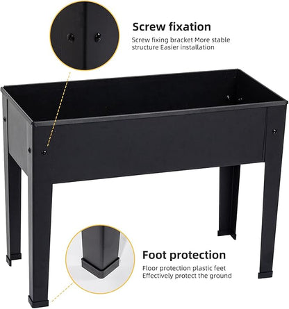 Raised Garden Bed, Elevated Planter Black Metal Plant Box with Legs Standing Garden Stand Drainage Holes Black(24" L x 11" W x 18" H)