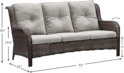 HUMMUH Outdoor Furniture 4 Pieces Patio Furniture Set Wicker Outdoor Sectional Sofa with 2 Patio Chairs,Coffee Table(Grey/Blue)