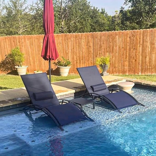 PURPLE LEAF Patio Oversized Chaise Lounge Chair Set with Side Table Pool Adjustable Recliner Chairs for Outside Beach Outdoor Sunbathing Tanning Poolside Lounger Chair