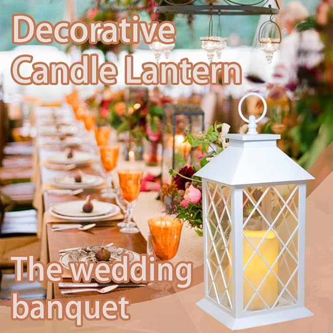 YAKii 13" Decorative Candle Lantern with LED Flameless Candle and Timer, Plastic LED Candle & Holder, Indoor & Outdoor Hanging Lights,Christmas Day Decoration Pack of 6 (White)