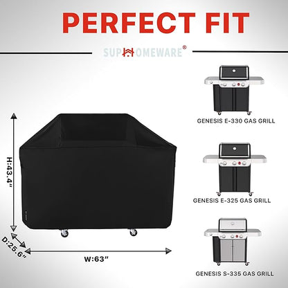 Suphomeware 63 Inch BBQ Grill Cover for New 2022 Weber Genesis 300 Series, Heavy Duty Barbecue Covers Compared to Weber 7757, Black