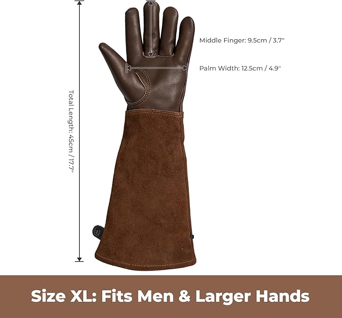 Aegend Gardening Gloves Men, Long Elbow Cuff with Adjustable Strap, Sun & Dirt Protection, Cowhide Leather, Breathable & Comfortable Yard Work, Fit Large Hands for Gardeners (Brown, XL)