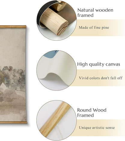 VIYYIEA Extra Large Size Canvas Wall Art, 36x54 Vintage Scroll Hanging Landscape Print, Rustic Watercolor Countryside Scene Wall Décor for Living Room, Bedroom, or Farmhouse
