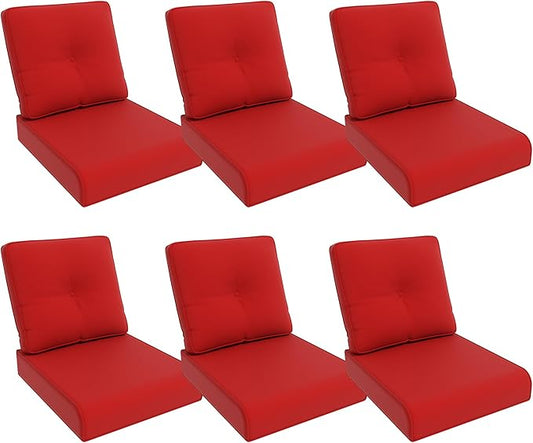 Outdoor Chair Cushions Set for Patio Furniture, 22x25/22x24 Inch, Waterproof & Fade Resistant Patio Chair Cushions, Thick Patio Furniture Cushion for Chair, Sofa, and Couch (Red, 6 Set)