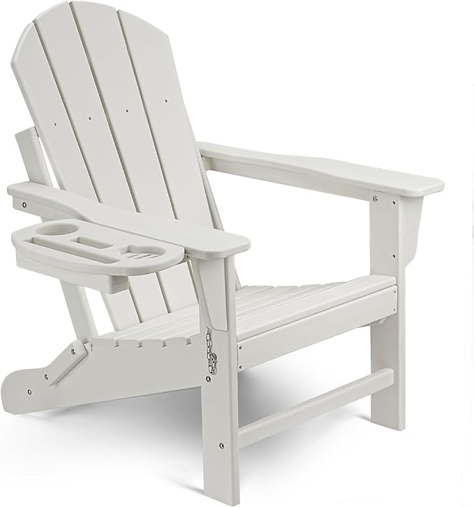 Adirondack Chair, HDPE Folding Adirondack Chair with Multifunctional Cup Holder, Weather Resistant Fire Pit Chair for porches, patios, patios, poolsides, Decks.