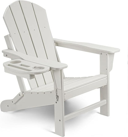 Adirondack Chair, HDPE Folding Adirondack Chair with Multifunctional Cup Holder, Weather Resistant Fire Pit Chair for porches, patios, patios, poolsides, Decks.
