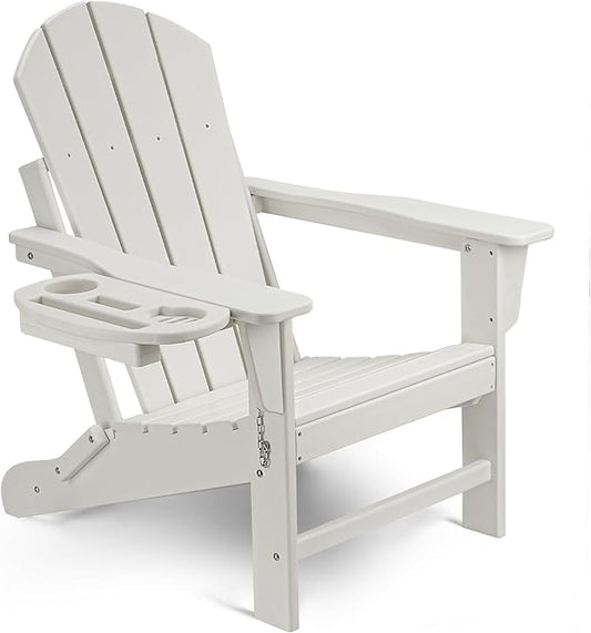 Adirondack Chair, HDPE Folding Adirondack Chair with Multifunctional Cup Holder, Weather Resistant Fire Pit Chair for porches, patios, patios, poolsides, Decks.