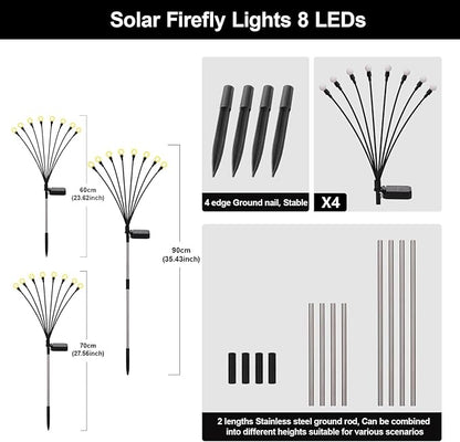 Solar Firefly Lights Warm White, 8 Modes 800mAh Swaying Firefly Yard Lights Solar Powered Outdoor Waterproof for Outside Yard Patio Lawn Pathway Walkway Stake Christmas Garden Decor (4 Pack)