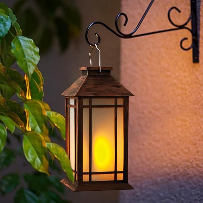 Bdor 2-Pack 13" Vintage Candle Lantern with Led Flameless Candle (6hr Timer) - IP65 Waterproof Battery Powered - Outdoor Patio Hanging Lanterns Decorative Tabletop Lanterns