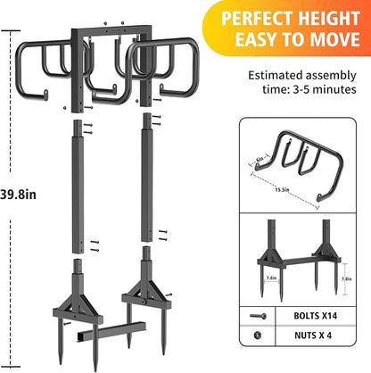 HeroicLion Garden Hose Holder Holds 2 x 160FT Hoses, Super Stable Water Hose Holders with 4 Spikes, Rustproof Freestanding Hose Stand Hanger Garden Hose Storage for Outside Yard Lawn Farm, Black