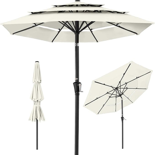 Best Choice Products 10ft 3-Tier Market Patio Umbrella, Outdoor Sun Shade with Tilt, Crank Lift, 8 Ribs for Backyard, Deck, Poolside – Ivory
