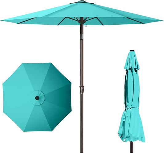 PatioKingdom 11FT Patio Umbrella,Outdoor Umbrella with Push Button Tilt and Crank,Market Table Umbrella with 8 Sturdy Fiberglass Ribs UV Protection(Peacock Blue, 11FT)