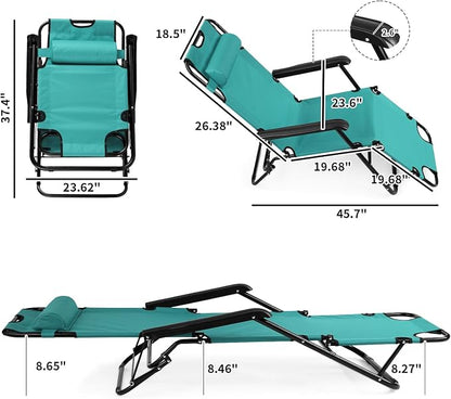 Outdoor Folding Chaise Lounge Chair, Patio Sun Lounger Reclining Beach Chair Sun Patio Pool Lawn Recliner Chair (Green)