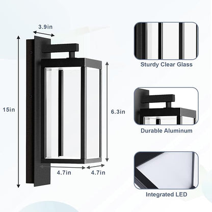 Outdoor Wall Sconce, Exterior Waterproof Wall Lanterns,Modern Black Exterior Light Fixture with Clear Glass Shade, Anti-Rust Outdoor Wall lamp for Patio Front Door Entryway Garage