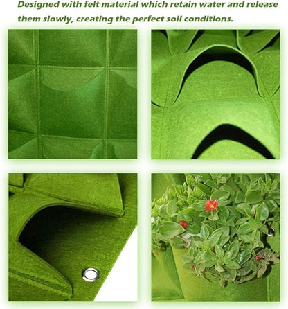 Hanging Planting Grow Bags, 64 Pockets Hanging Vertical Wall Planter Wall Mounted Grow Bag Outdoor Indoor Gardening Vertical Greening Flower Container, Planting Bags Storage Bags(1.0 m × 1.0 m, Green)