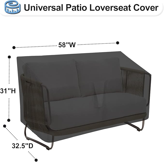 OutdoorLines Outdoor Waterproof Patio Loveseat Couch Cover - UV Resistant Patio Sofa Furniture Covers Weatherproof Heavy Duty Glider Covers for Outdoor Furniture, 58Wx32.5Dx31H Inches, Black