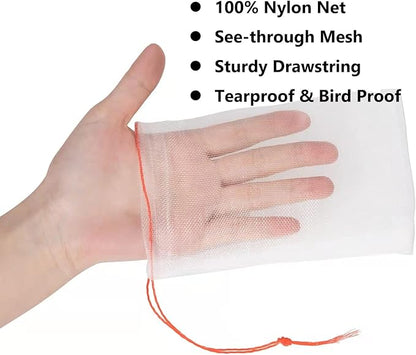 Kikhope 100Pcs Fruit Protection Bags, 6"x4" Garden Netting Bags with Drawstring, Fruit Netting Bags, Netting Barrier Bags for Protecting Fruits and Vegetables