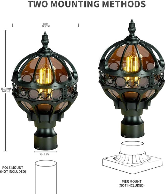 Globe Outdoor Lamp Post Lights for Driveway Yard Patio Garden, Aluminum Waterproof Exterior Pier Mount Lamp, Round Pole Lantern Outside Lawn Post Lighting Fixtures for 3" Pole Fence Deck