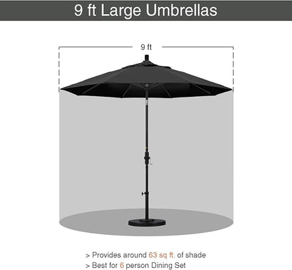 California Umbrella 9' Round Aluminum Outdoor Deck, Pool or Patio Umbrella, Crank Lift, Auto Tilt, Bronze Pole, Black Olefin