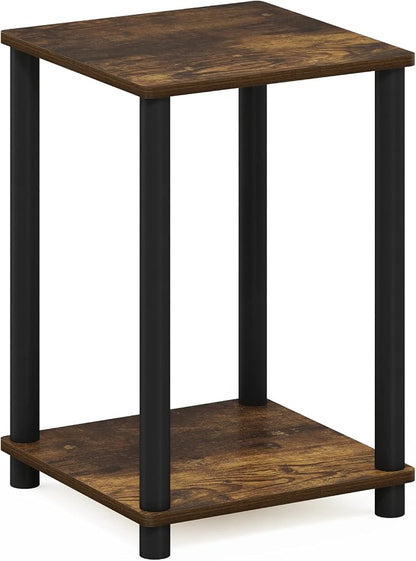 Furinno TURN-N-TUBE Side Table, 2-Tier Modern Square End Table with Open Shelf, Toolless Night Stand, Bedside Table, for Living Room, Bedroom, Amber Pine