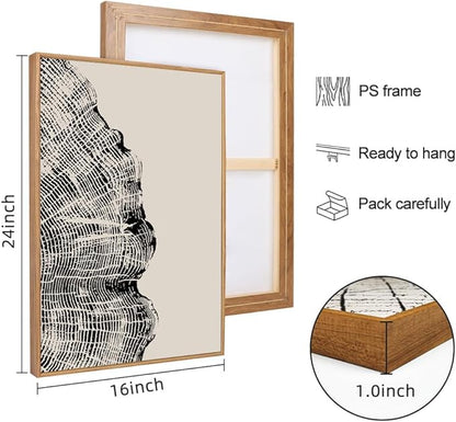 CHDITB Framed Wood Tree Rings Wall Art Set, 16x24in Black and White Canvas Art Wall Decor, Abstract Nature Wall Pictures Prints, Modern Paintings Wall Art for Living Room, Bedroom, Farmhouse(3Pcs)